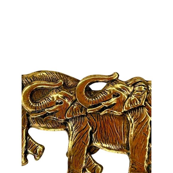 Three Goldtone Elephants Trunks Up Brooch Pin 2 5/8" - Picture 3 of 6
